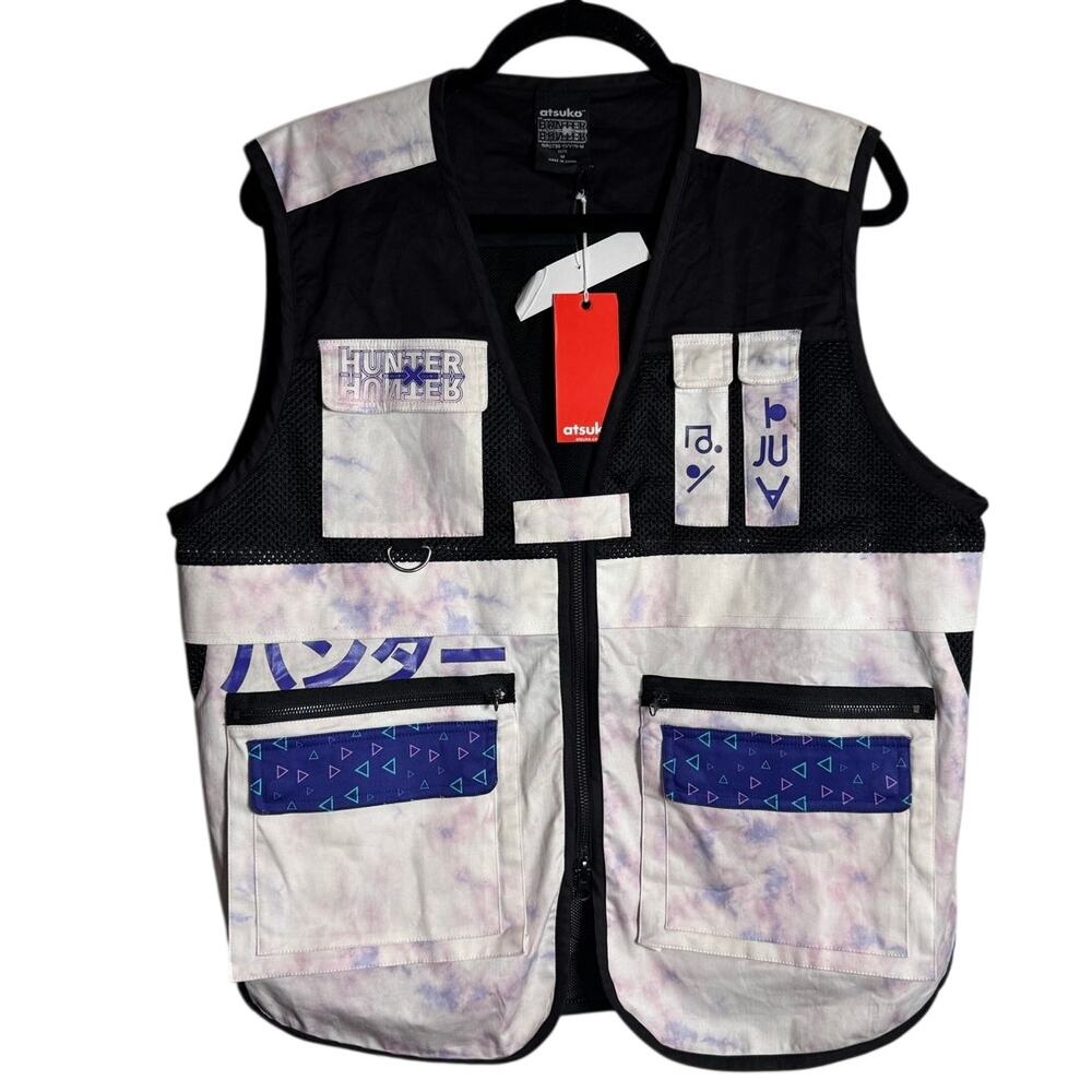 ATSUKO Hunter X Hunter Vest NWT Some Stains Zipper Snap Pockets Graphic Anime M
